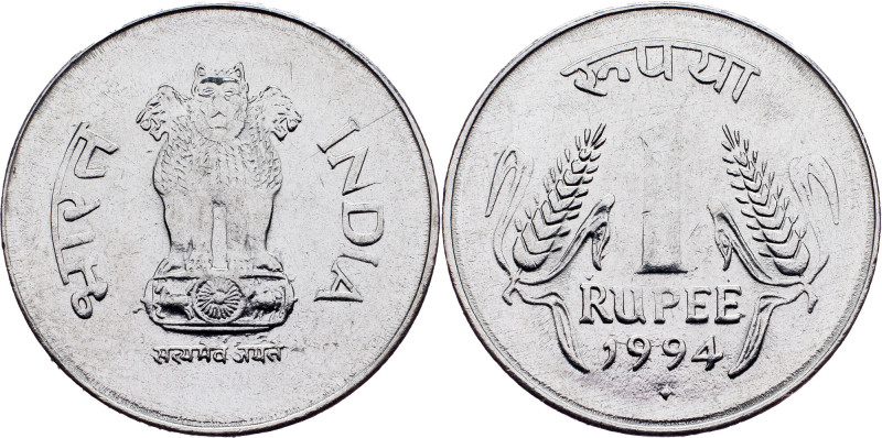 India, 1 Rupee 1994, Bombay India, 1 Rupee 1994, Bombay, 4,829 g, Stainless stee...