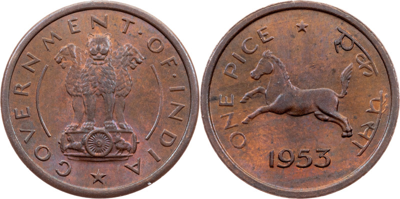 India , 1 Pice 1953, Calcutta India , 1 Pice 1953, Calcutta, 2,955 g, Bronze, KM...