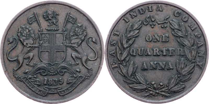 British India, 1/4 Anna 1835, Bombay British India, William IV, Victoria, 1/4 An...