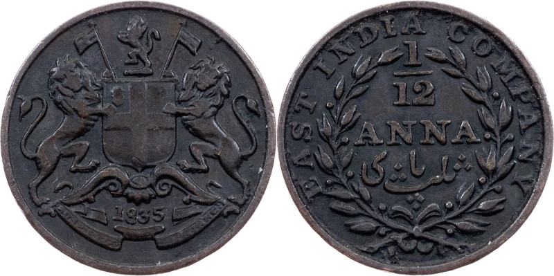 British India, 1/12 Anna 1835, Madras British India, William IV, 1/12 Anna 1835,...