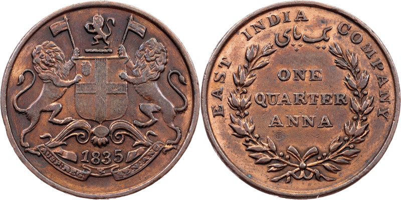 British India, 1/4 Anna 1835, Calcutta? British India, William IV, 1/4 Anna 1835...