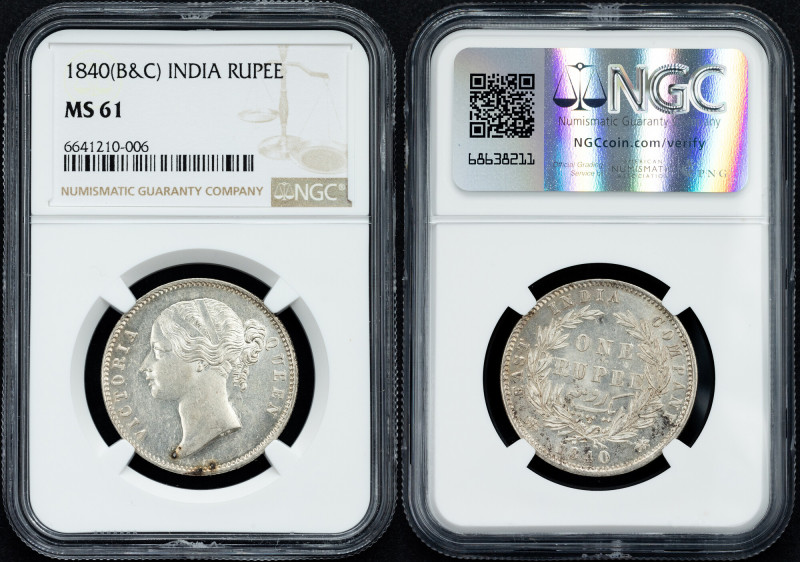 British India, 1 Rupee 1840, B&C British India, Victoria, 1 Rupee 1840, B&C, Sil...