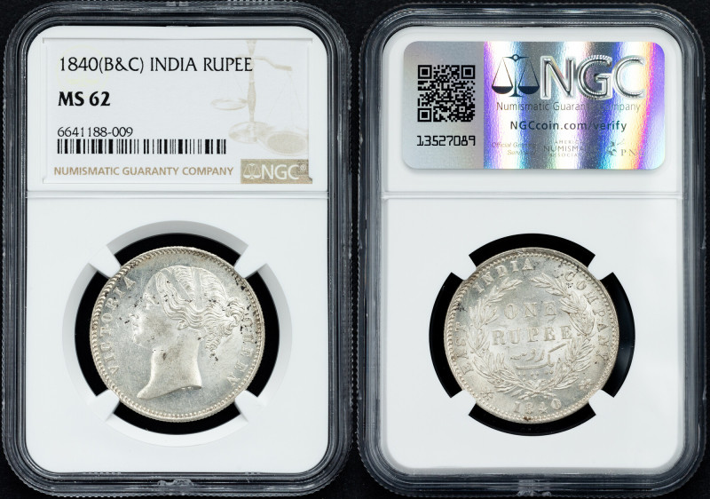 British India, 1 Rupee 1840, B&C British India, Victoria, 1 Rupee 1840, B&C, Sil...