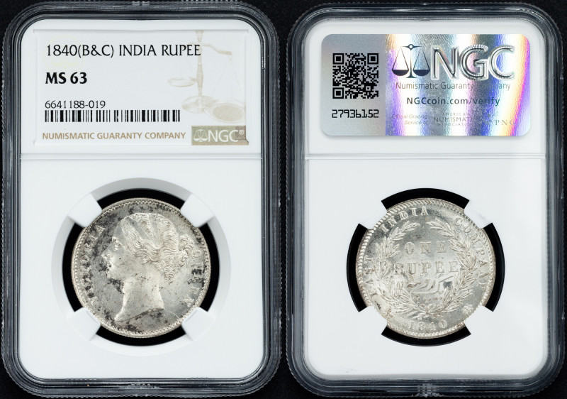 British India, 1 Rupee 1840, B&C British India, Victoria, 1 Rupee 1840, B&C, Sil...