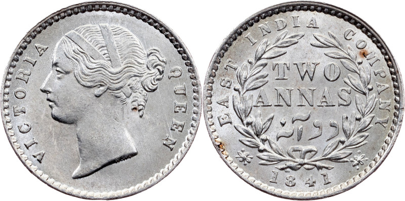 British India, 2 Annas 1841, Calcutta British India, Victoria, 2 Annas 1841, Cal...