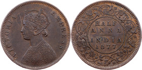British India, 1/2 Anna 1877, Calcutta
