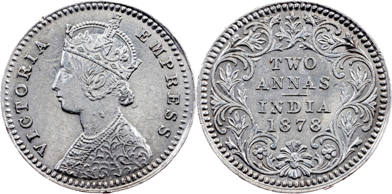 British India, 2 Annas 1878, Calcutta British India, Victoria, 2 Annas 1878, Cal...
