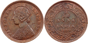 British India, 1/12 Anna 1889, Calcutta