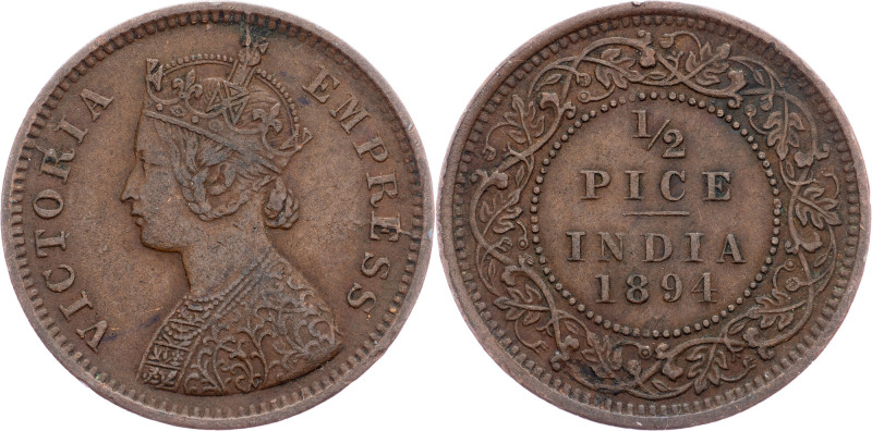 British India, 1/2 Pice 1894, Calcutta British India, Victoria, 1/2 Pice 1894, C...