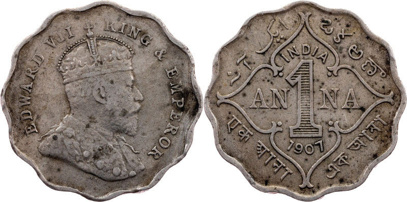 British India, 1 Anna 1907, Bombay British India, Edward VII, 1 Anna 1907, Bomba...