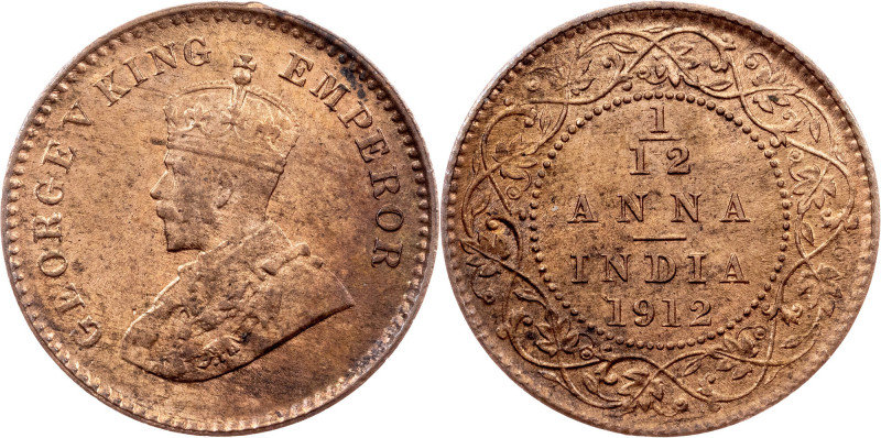 British India, 1/12 Anna 1912, Calcutta British India, George V, 1/12 Anna 1912,...
