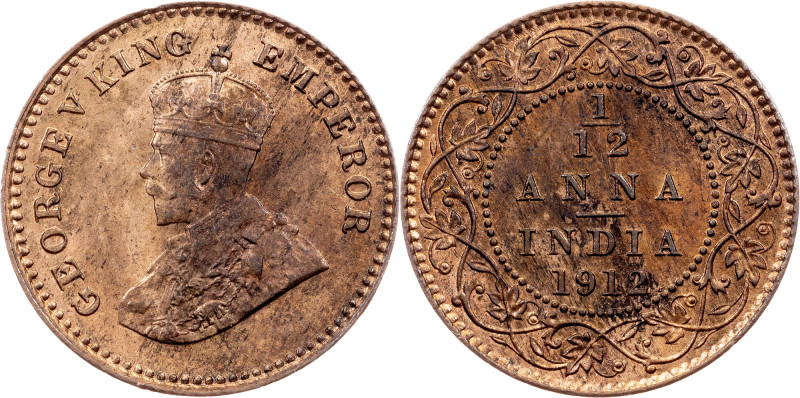 British India, 1/12 Anna 1912, Calcutta British India, George V, 1/12 Anna 1912,...