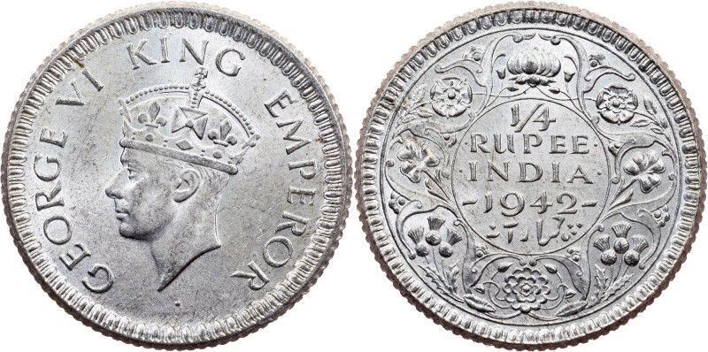 British India, 1/4 Rupee 1942, Calcutta British India, George VI, 1/4 Rupee 1942...