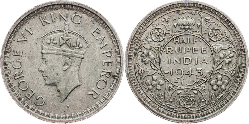 British India, 1/2 Rupee 1943, Lahore British India, George VI, 1/2 Rupee 1943, ...