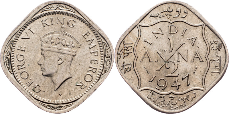 British India, 1/2 Anna 1947, Calcutta British India, George VI, 1/2 Anna 1947, ...