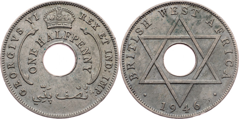 British West Africa, 1/2 Penny 1946, London British West Africa, George VI, 1/2 ...