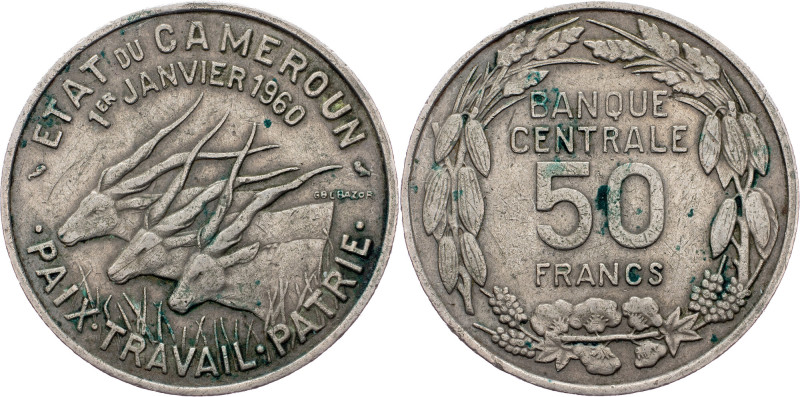 Cameroun, 50 Francs 1960, Paris Cameroun, 50 Francs 1960, Paris, Copper-nickel, ...