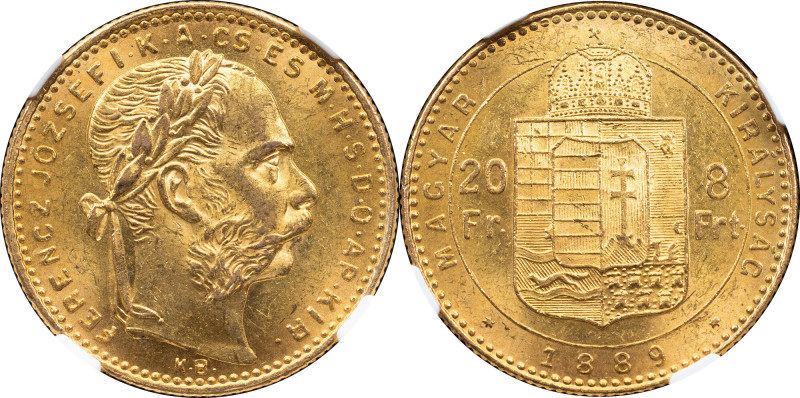 Franz Joseph I, 8 Forint 1889, KB, Kremnitz Franz Joseph I, 8 Forint 1889, KB, K...