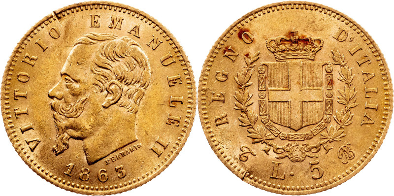 Vittorio Emanuele II, 5 Lire 1863, Turin Vittorio Emanuele II, 5 Lire 1863, Turi...