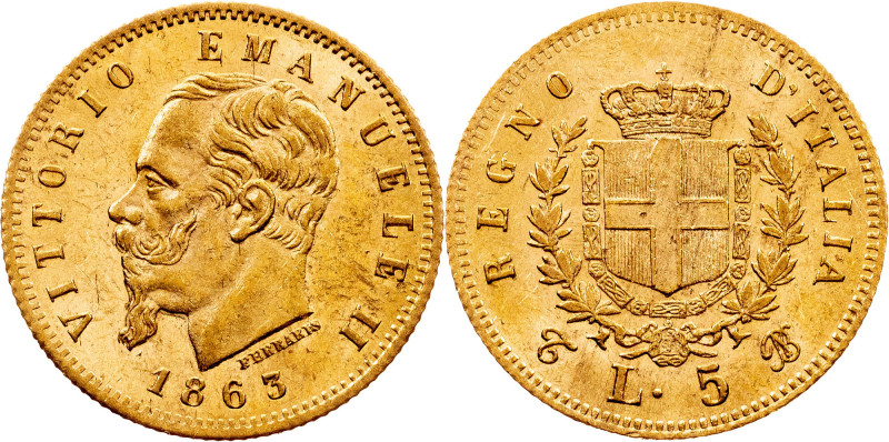 Vittorio Emanuele II, 5 Lire 1863, Turin Vittorio Emanuele II, 5 Lire 1863, Turi...