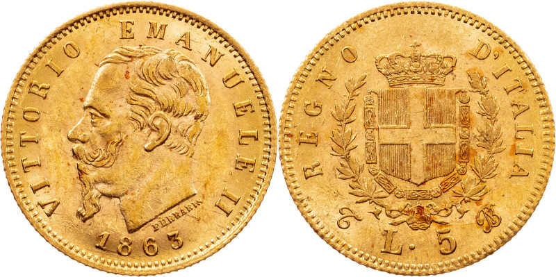 Vittorio Emanuele II, 5 Lire 1863, Turin Vittorio Emanuele II, 5 Lire 1863, Turi...