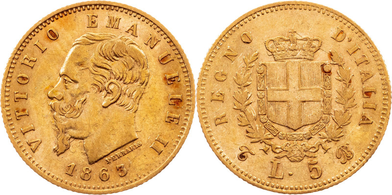 Vittorio Emanuele II, 5 Lire 1863, Turin Vittorio Emanuele II, 5 Lire 1863, Turi...
