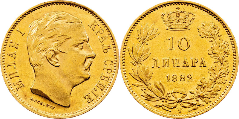 Milan I, 10 Dinara 1882, Vienna Milan I, 10 Dinara 1882, Vienna, 3,233 g, Gold (...