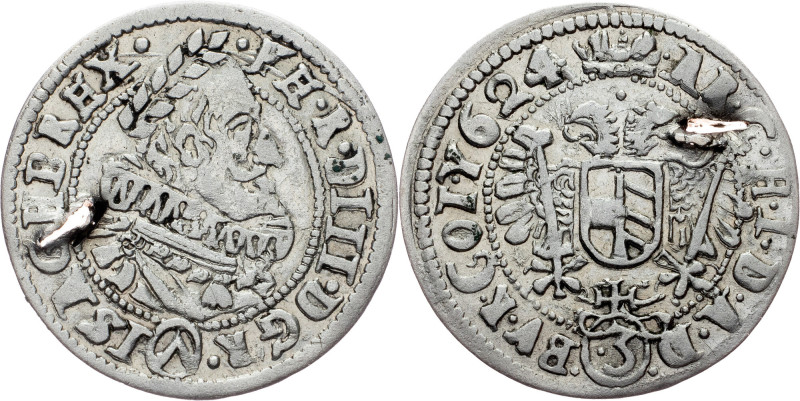 Ferdinand II, 3 Kreuzer 1624 Ferdinand II, 3 Kreuzer 1624, 1,593 g, Silver, dama...