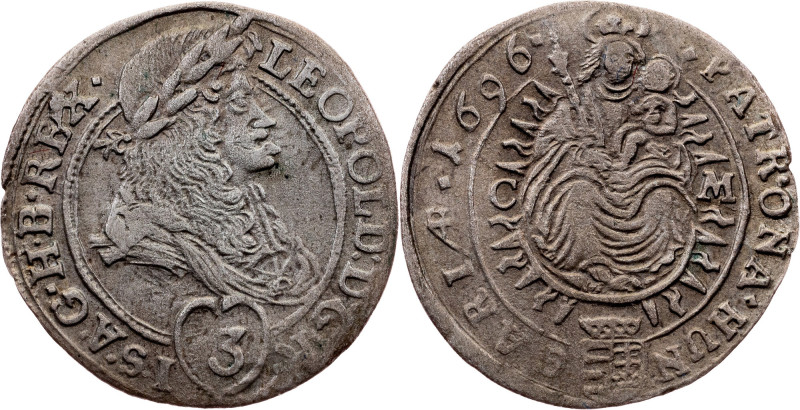 Leopold I, 3 Kreuzer 1696, CM, Kaschau Leopold I, 3 Kreuzer 1696, CM, Kaschau, 1...