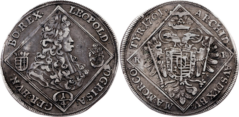 Leopold I, 1/4 Thaler 1701, KB Leopold I, 1/4 Thaler 1701, KB, 7,2 g, Silver, to...