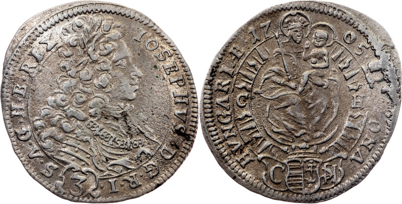 Joseph I, 3 Kreuzer 1705, CH, Pressburg Joseph I, 3 Kreuzer 1705, CH, Pressburg,...