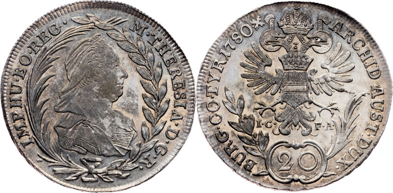 Maria Theresia, 20 Kreuzer 1780, I.C.-F.A., Vienna Maria Theresia, 20 Kreuzer 17...