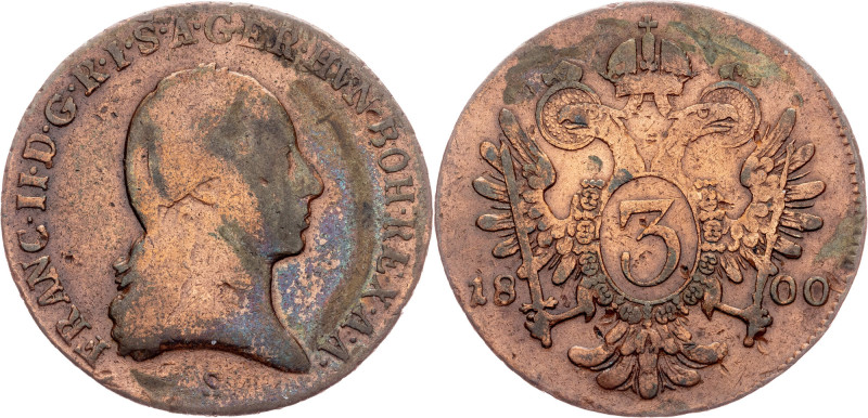 Franz I (II), 3 Kreuzer 1800, S Franz I (II), 3 Kreuzer 1800, S, 8,883 g, Copper...