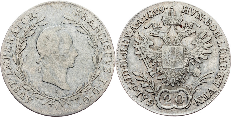 Franz I (II), 20 Kreuzer 1829, A Franz I (II), 20 Kreuzer 1829, A, 6,506 g, Silv...