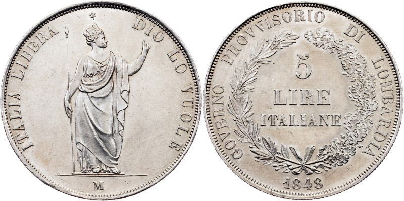 Revolution period, 5 Lire 1848, M, Milan Revolution period, 5 Lire 1848, M, Mila...