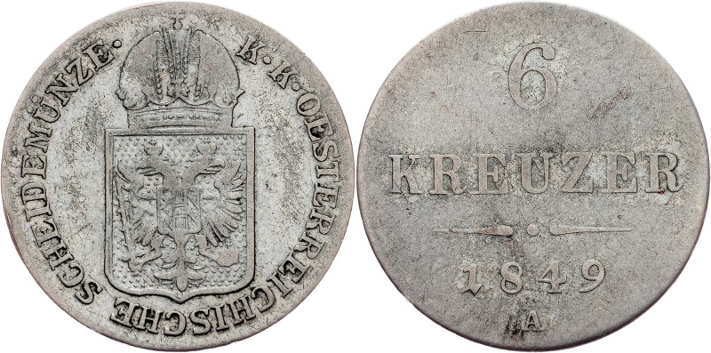 Franz Joseph I, 6 Kreuzer 1849, A Franz Joseph I, 6 Kreuzer 1849, A, 1,801 g, Si...