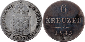 Franz Joseph I, 6 Kreuzer 1849, B