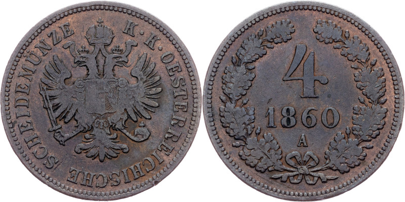 Franz Joseph I, 4 Kreuzer 1860, A Franz Joseph I, 4 Kreuzer 1860, A, 13,115 g, C...