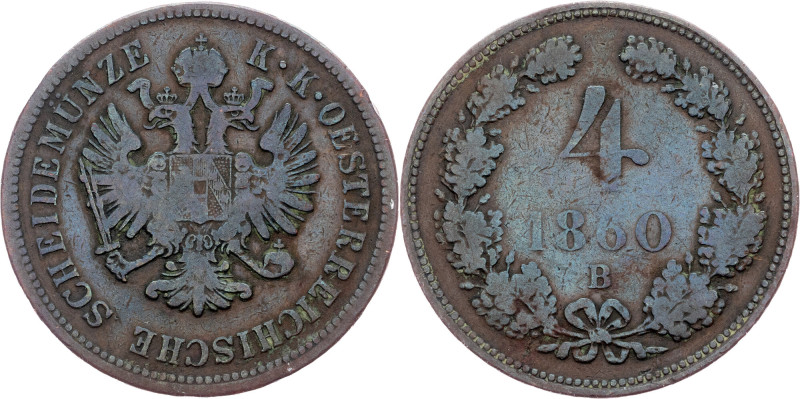 Franz Joseph I, 4 Kreuzer 1860, B Franz Joseph I, 4 Kreuzer 1860, B, 12,923 g, C...