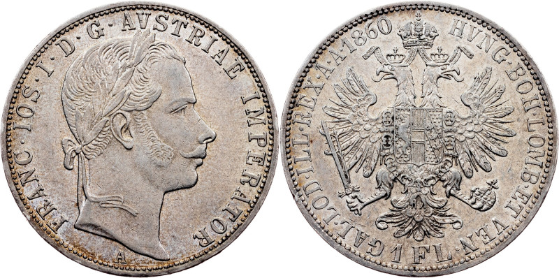 Franz Joseph I, 1 Gulden 1860, A, Vienna Franz Joseph I, 1 Gulden 1860, A, Vienn...