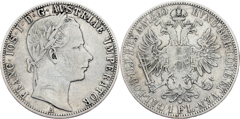 Franz Joseph I, 1 Gulden 1860, A Franz Joseph I, 1 Gulden 1860, A, 12,176 g, Sil...