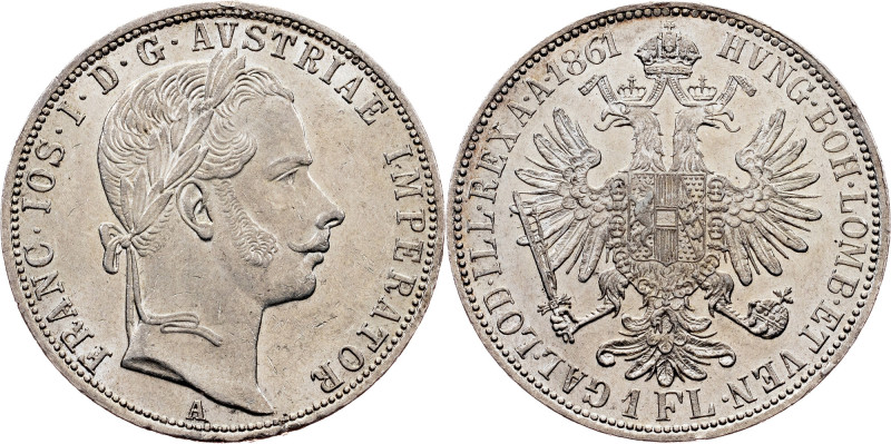 Franz Joseph I, 1 Gulden 1861, A, Vienna Franz Joseph I, 1 Gulden 1861, A, Vienn...