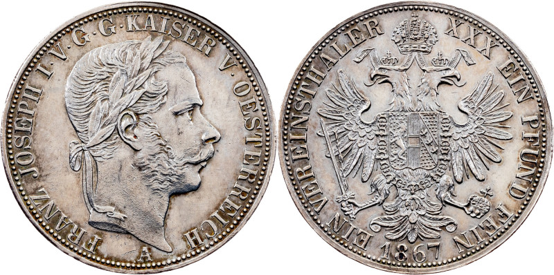 Franz Joseph I, 1 Vereinsthaler 1867, A, Vienna Franz Joseph I, 1 Vereinsthaler ...