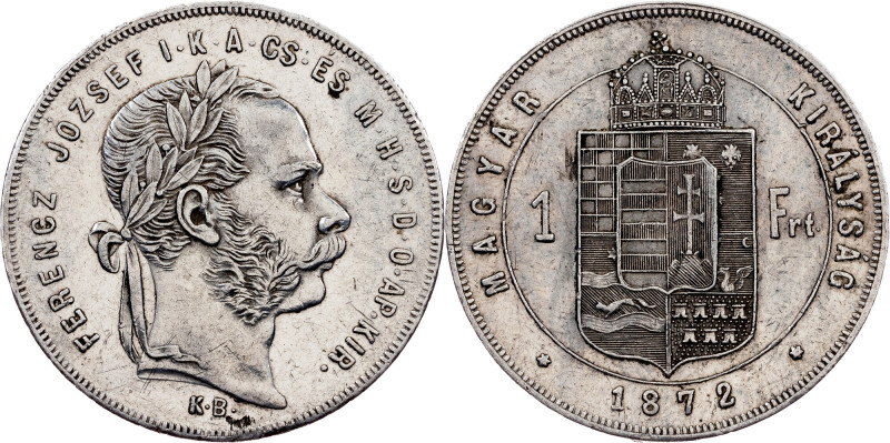 Franz Joseph I, 1 Forint 1872, KB, Kremnitz Franz Joseph I, 1 Forint 1872, KB, K...