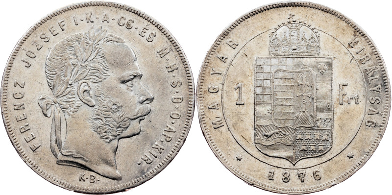Franz Joseph I, 1 Forint 1876, KB, Kremnitz Franz Joseph I, 1 Forint 1876, KB, K...