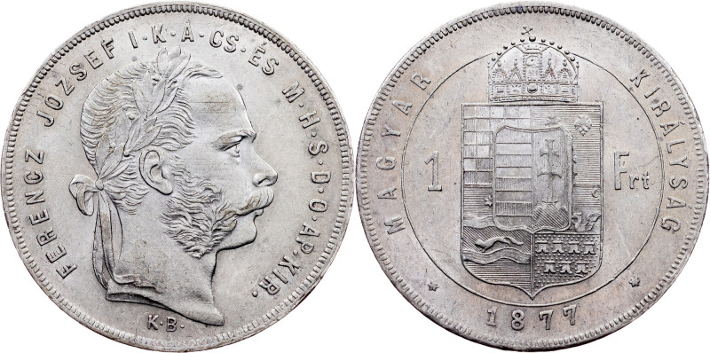 Franz Joseph I, 1 Forint 1877, KB, Kremnitz Franz Joseph I, 1 Forint 1877, KB, K...