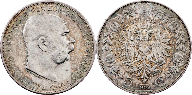 Franz Joseph I, 5 Kronen 1909, Vienna Franz Joseph I, 5 Kronen 1909, Vienna, 23,...