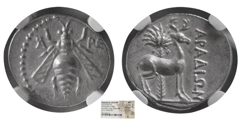 PHOENICIA, Aradus. 2nd Century BC. AR Drachm (3.98 gm; 18 mm). Bee flanked by mo...