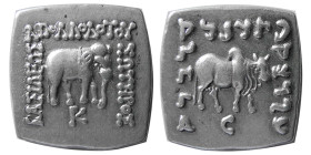 KINGS of BAKTRIA, Apollodotos I. 180-160 BC. AR Square Drachm