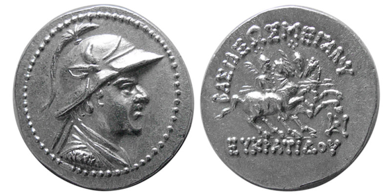 KINGS of BAKTRIA. Eukratides I. circa 171-145 BC. AR Drachm (4.28 gm; 21 mm). Di...